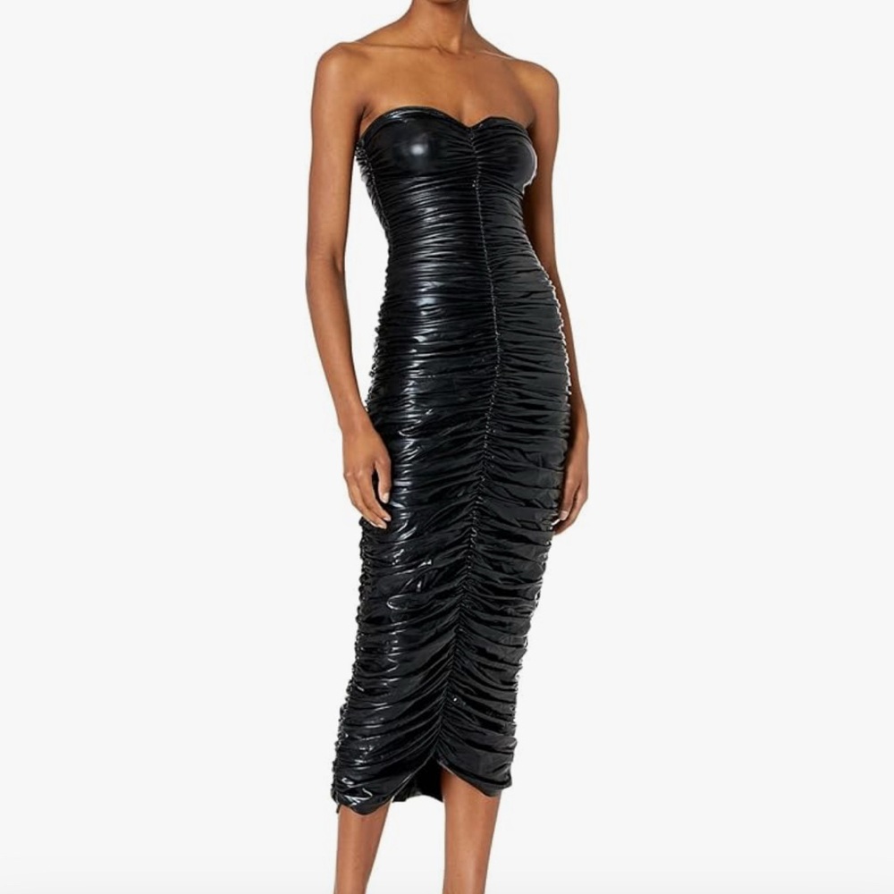 Norma Kamali Glossy Black Strapless Dress